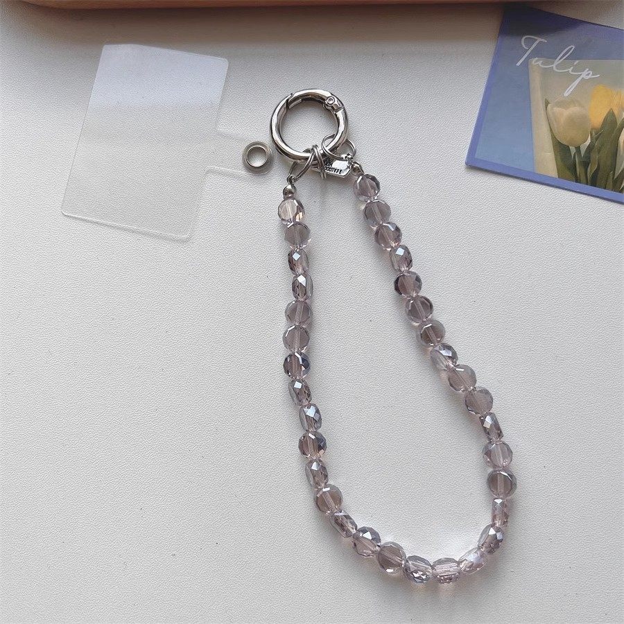 Ice-Clear Pink Crystal DIY Beaded Phone Chain Accessories Ccd Camera Chain High-Value Hand Strap Anti-Lost Universal