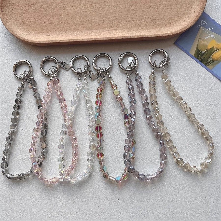 Ice-Clear Pink Crystal DIY Beaded Phone Chain Accessories Ccd Camera Chain High-Value Hand Strap Anti-Lost Universal