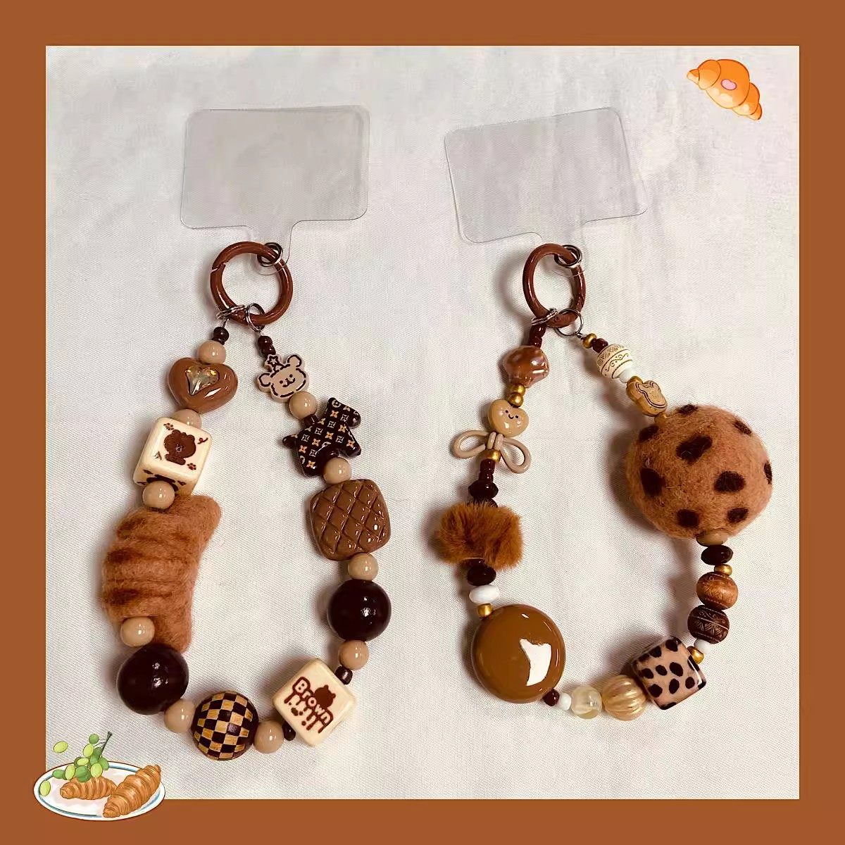 LAOSHU American Retro Coffee-Colored M&M Felt Bread Phone Chain Lanyard Bag Pendant Keychain Ccd Accessory