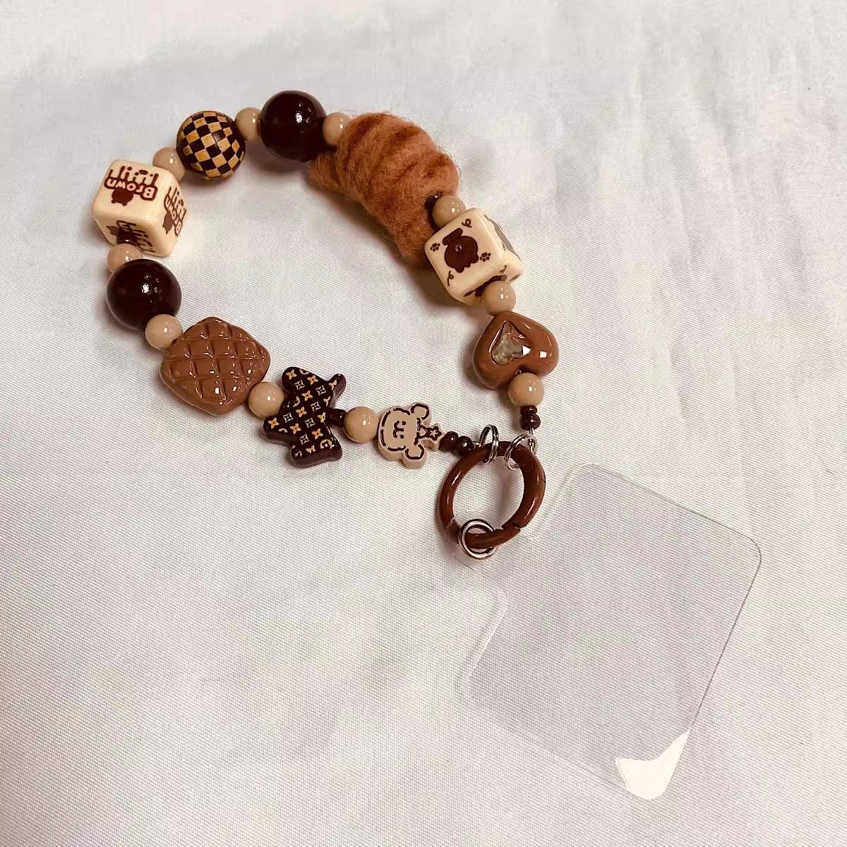 LAOSHU American Retro Coffee-Colored M&M Felt Bread Phone Chain Lanyard Bag Pendant Keychain Ccd Accessory