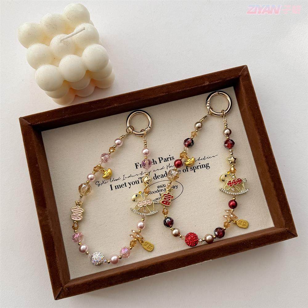 Year of the Horse, Get Rich Immediately, Alloy Chain, Crystal Lanyard, Luxurious Beaded Pendant, Versatile Accessory, Ccd Camera Keychain