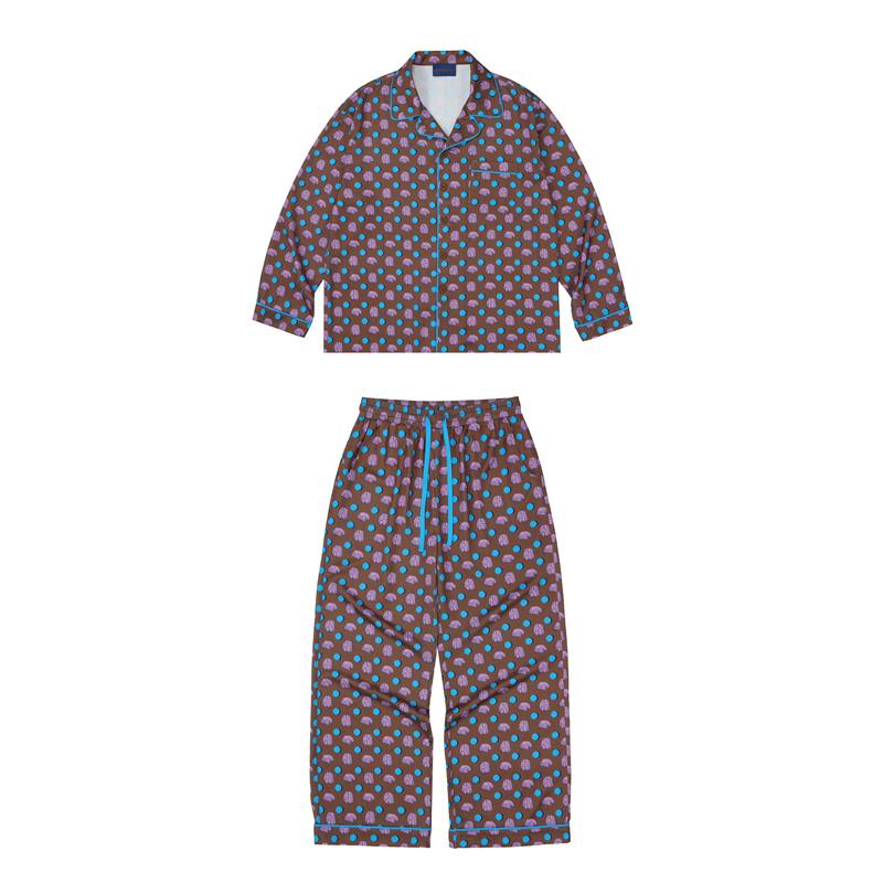 Ek Brain Wave Dot Print All-Over Printed Home Long-Sleeve Long-Pants Casual Loungewear Set Pajamas Loose Fit Couple's Set Ek Brain Wave Dot Print All-Over Printed Home Long-Sleeve Long-Pants Casual Loungewear Set Pajamas Loose Fit Couple's Set