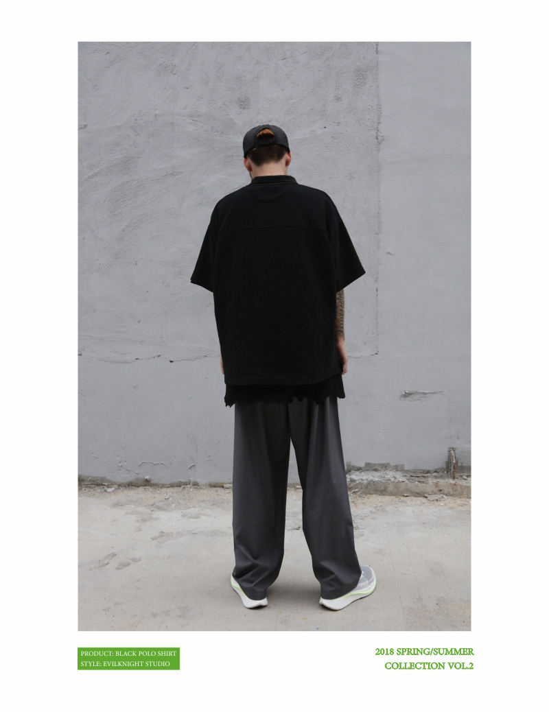 EVILKNIGHT 18ss mới nguyên thủy cotton tổng hợp đen polo lỏng tay áo ngắn áo polo