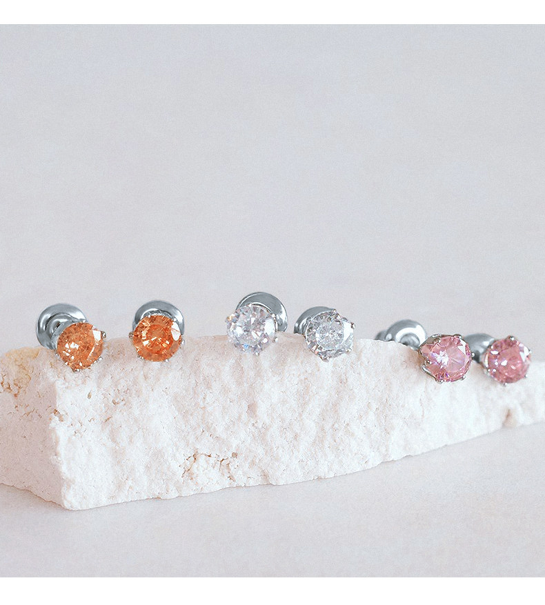 耳钉男女彩色锆石免摘耳骨钉超闪12色钻4mm小巧养耳洞耳饰详情7