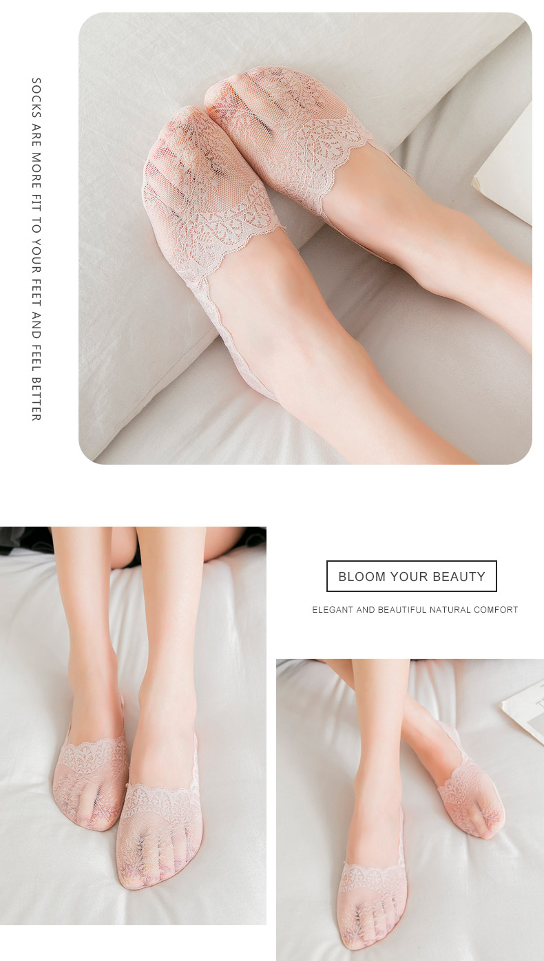 Thuyền vớ nữ ren vô hình vớ vớ nữ mỏng phần nông miệng silicone chống trượt vớ mùa hè băng lụa thoáng khí sâu vớ - Vớ sợi tre hộp vớ quà tặng cho nam