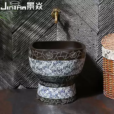 Jingyan blue and white porcelain art mop pool Chinese ceramic mop pool Retro mop basin Balcony Antique mop pool