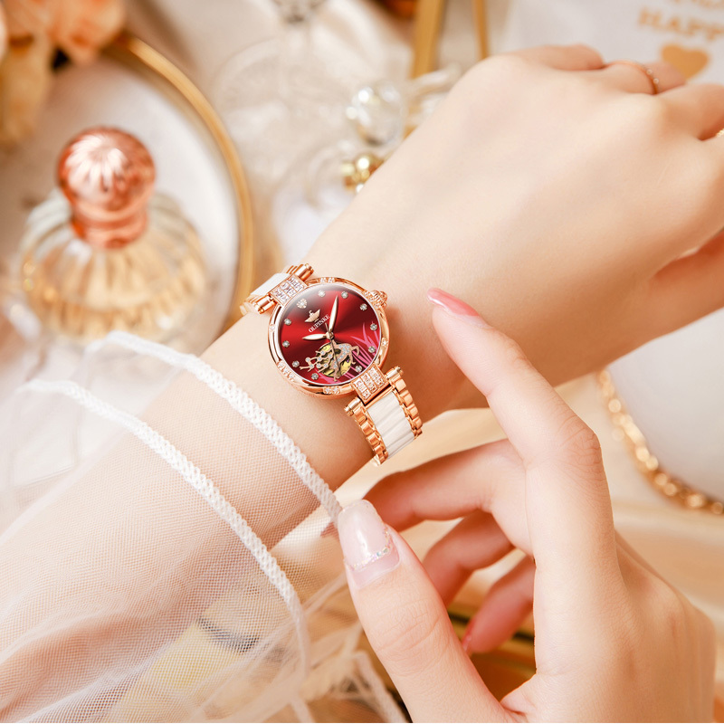 Swiss Official Brand-Name Women's Mechanical Watch, Ceramic Fashion Luxury Waterproof Model