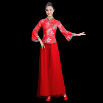 Square dance clothing womens new Yangko clothing middle-aged and elderly printed 30 performance clothing table dance group 18 fan dance