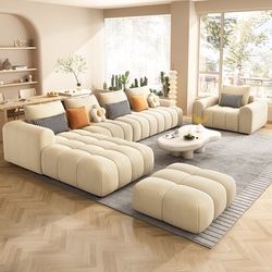 Cream-Style Sofa with Cat Scratch-Resistant Fabric, Tofu Block Design, Italian Minimalist Style, Straight-Line Small Apartment Internet-Famous Sofa