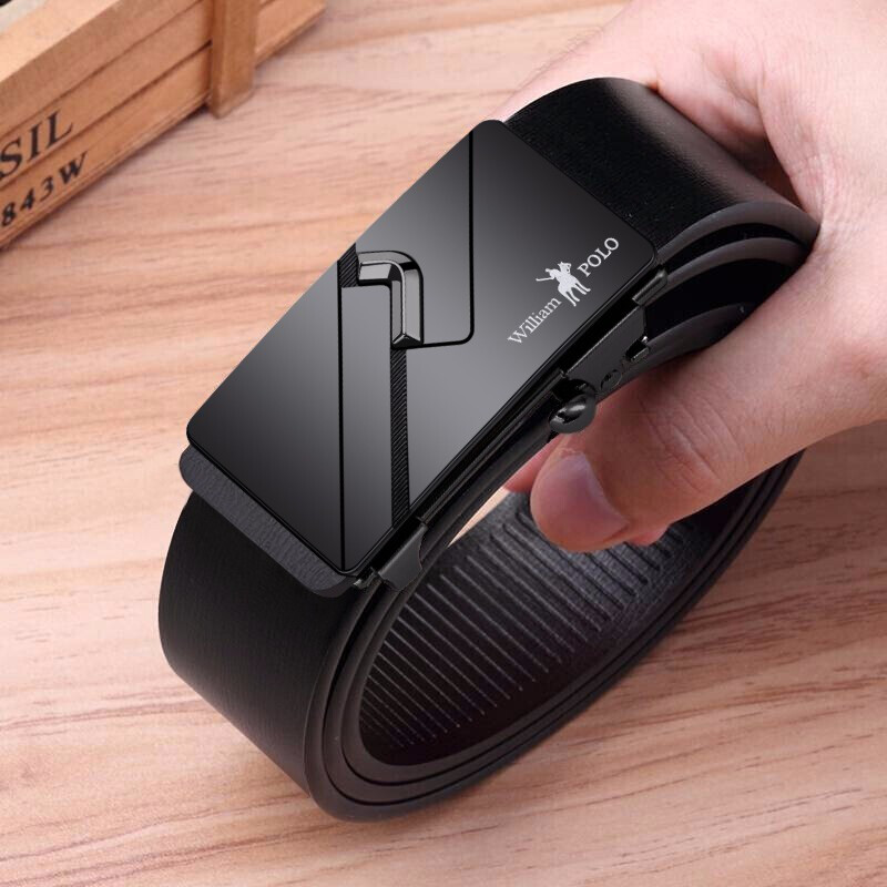 Rav Laurenma Ball No toothless wearing leather strap Men's leather waist belt Autobuckle Youth casual 100 Ride Tide Bull Leather Pants Belt