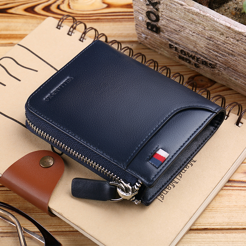 The British Raf Lauren Ball Driver License Wallet Male Short Leather Wallet Close Vertical Zipping Chain Chain Men