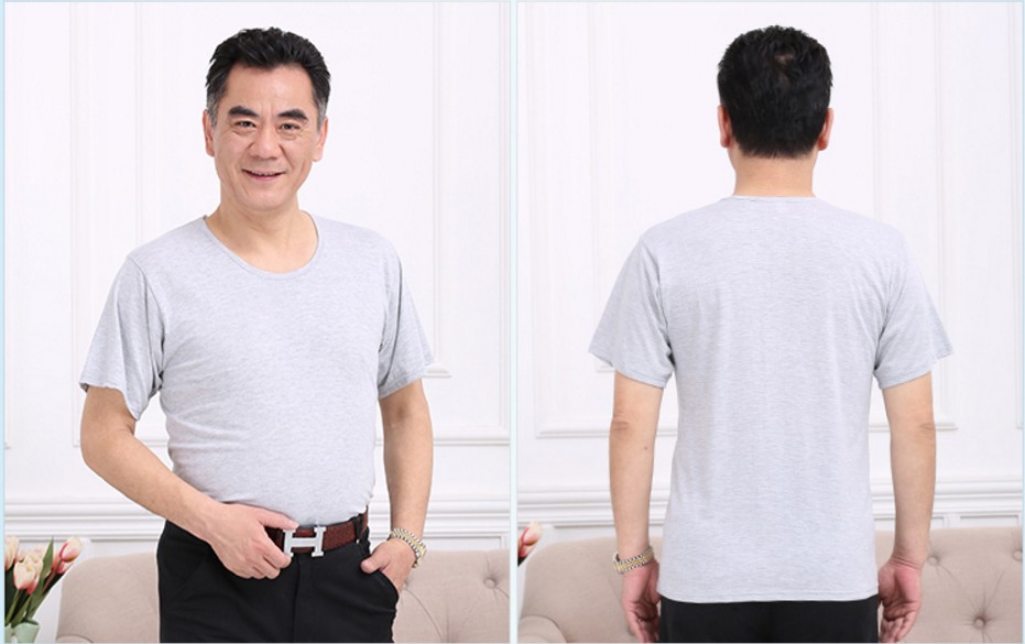 Trung niên áo nam cotton mùa hè ngắn tay bông nửa tay áo vest kích thước lớn cha cũ áo sơ mi hurdle màu xám