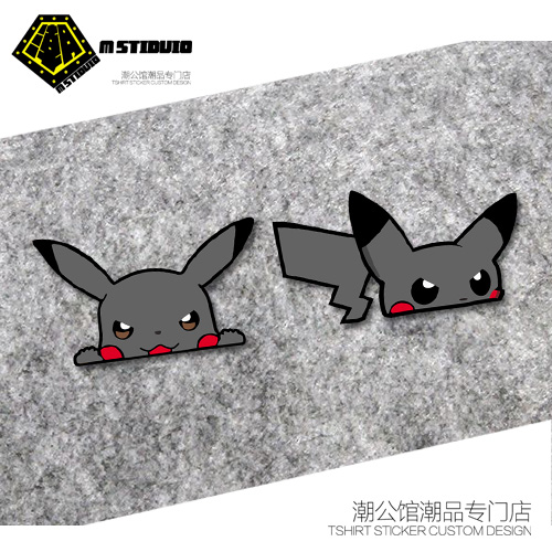 Cartoon dark pet elf Bikachu reflective waterproof car sticker creative window decoration scratch cover car sticker