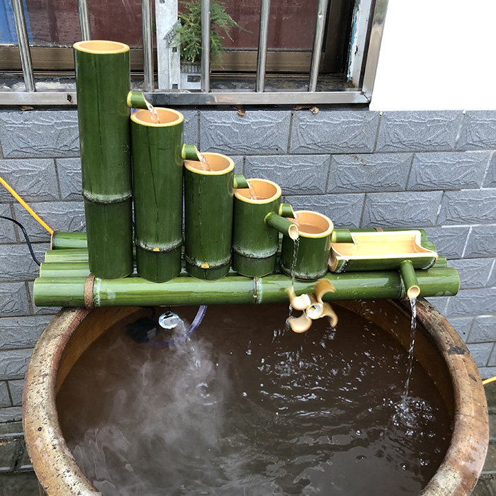 Bamboo Cylinder Filter Bamboo Flowing Water Fish Pond Fish Tank Water Cylinder Fake Mountain Oxygenation Decorative decoration Decoration Pendulum with high rise