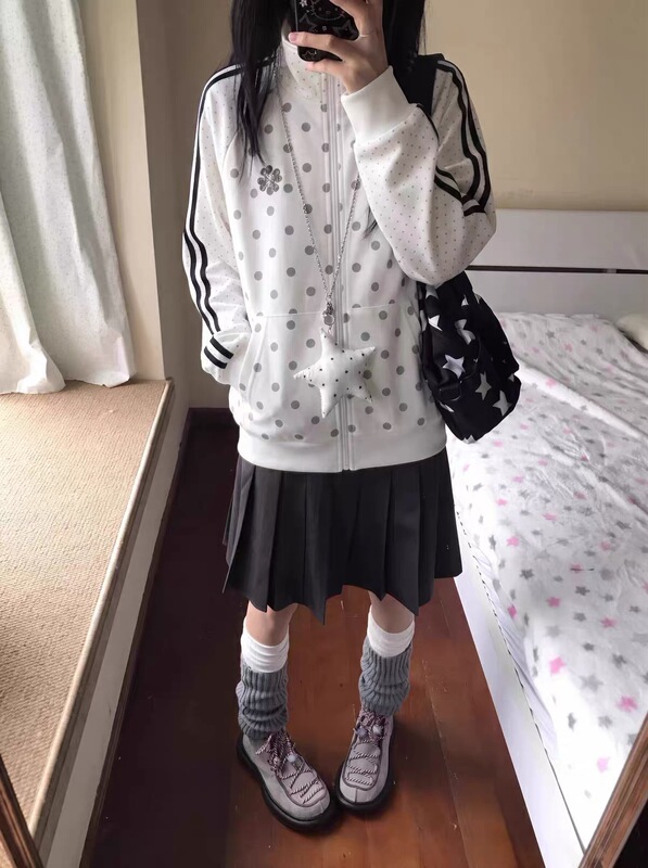 American Retro Polka Dot Embroidered Stand Collar Jacket for Women, New Autumn and Winter Loose-Fitting National Trendy Brand Cardigan Couple's Jacket Top