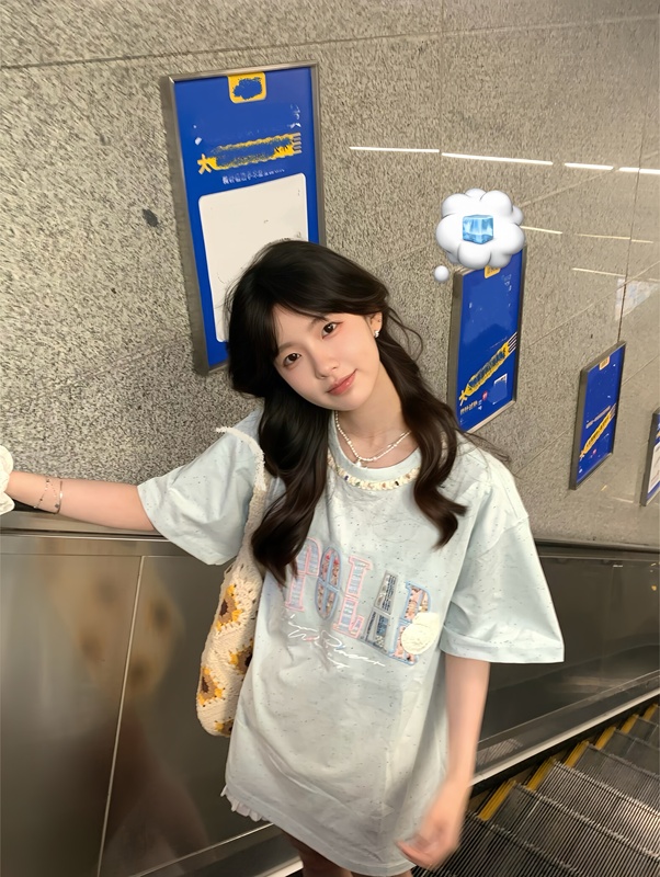 American Retro Color Dot Webbing Embroidered Short-Sleeved T-Shirt for Women, New Summer Design, Trendy Brand Couple Half-Sleeve Top