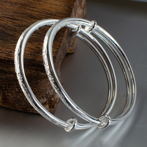 Baishi Yincheng baby silver bracelet 999 foot Silver Dragon Phoenix character round Rod solid baby silver bracelet pair