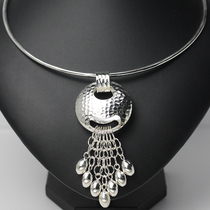 Baishi silver sincerity 999 sterling silver collar opening solid adult silver collar handmade retro Silver Pendant