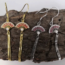 Ancient style fashion women silver earrings 925 silver long tassel fan earrings curved hook ear needle pair
