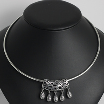 100s Silver Honest 999 Foot Silver Neckline Hollowed-out Pendant Streaming Su Ethnic Wind Neck Ring Pure Silver Lock Bone Ring Necklace