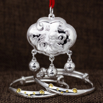 Mouse you good luck newborn baby silver bracelet set 999 sterling silver long life lock silver lock pendant year full moon