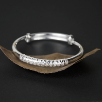 Sterling Silver Heart Ching Bracelet Womens 999 Foot Silver Solid Adult Silver Bracelet Push and Pull Ring Mouth Smaller