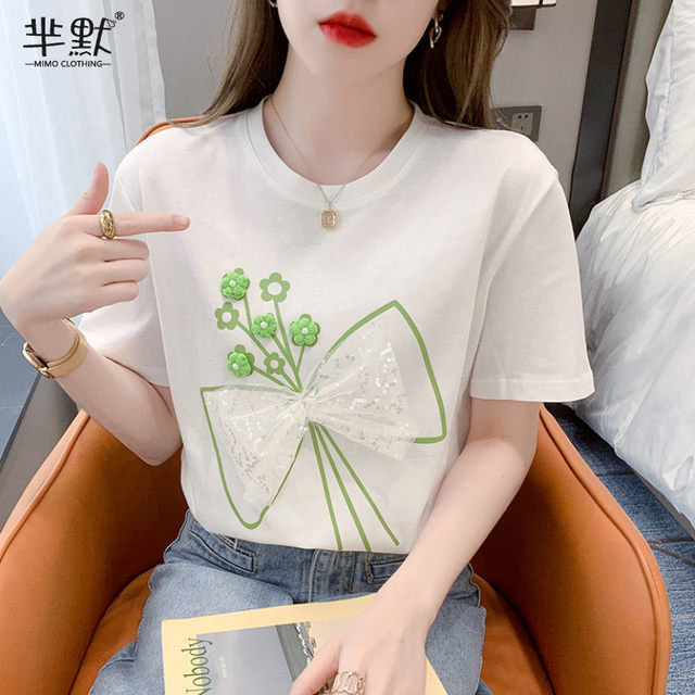 Summer white cotton short-sleeved t-shirt women's summer 2022 new temperament chic top design loose