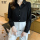 Black chiffon shirt women's autumn clothing 2023 new design sense niche temperament acetate satin chic shirt