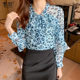 2023 spring and autumn new women's all-match casual Korean version of ins trendy fashion elegant lace-up printed thin shirt