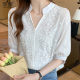 Japanese white embroidered cotton shirt women's summer loose and thin five-quarter-sleeved V-neck shirt pullover embroidered top