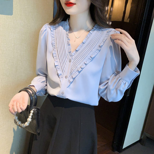 Autumn women's chiffon shirt women's spring and autumn 2023 new long-sleeved top bottoming small shirt European shirt temperament