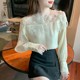 Early autumn one-word collar puff sleeve chiffon shirt women's top 2023 new temperament fashion western style bottoming shirt