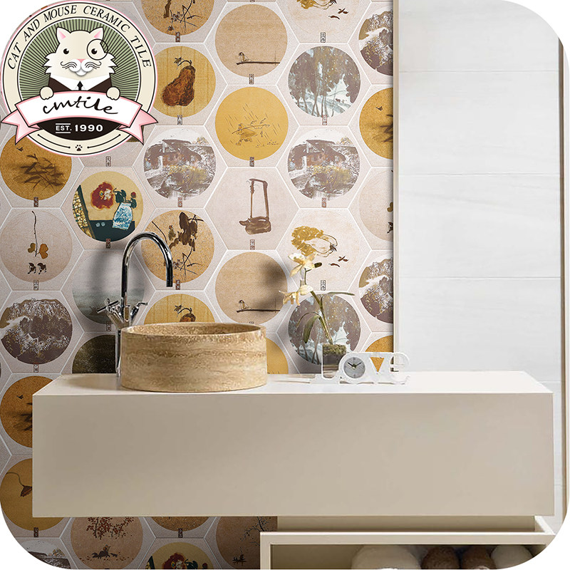 Twenty-four solar terms hexagonal tiles Chinese style hexagonal tiles kitchen bathroom bathroom wall tiles non-slip floor tiles retro tiles
