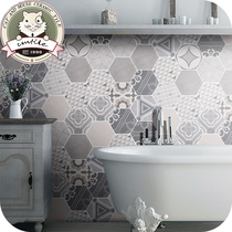 Retro gray hexagonal tiles Nordic tiles Bathroom Kitchen living room non-slip floor tiles Wall tiles 200*230