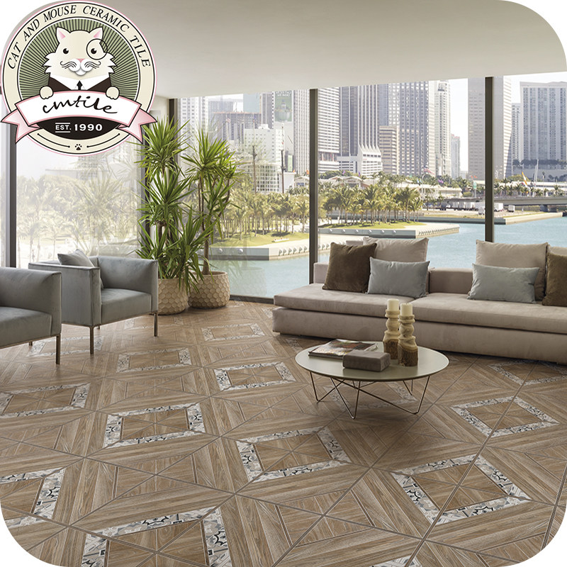 American country imitation wood grain color tile Living room bedroom study floor tile Non-slip wear-resistant antique brick 500x500