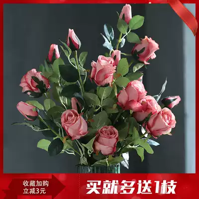 Bulgarian rose simulation flower single fake flower silk flower plastic flower decoration living room table light luxury ornaments