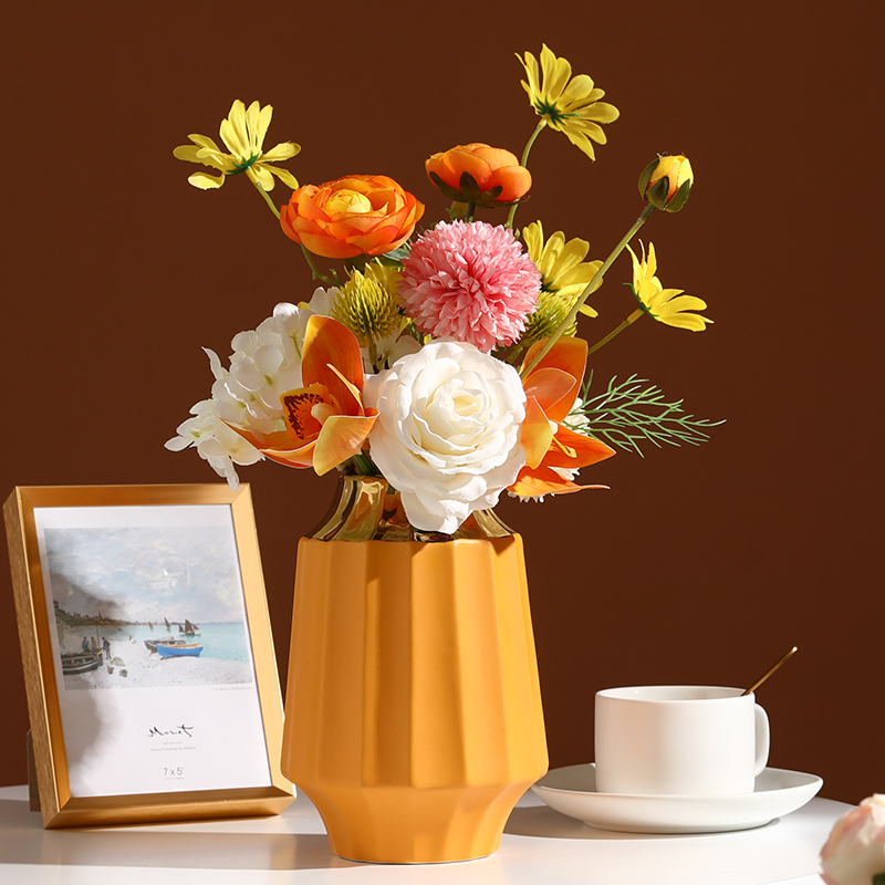 Nordic simulation foreign peony rose bouquet silk flower fake flower ornament plastic small daisy living room table decoration