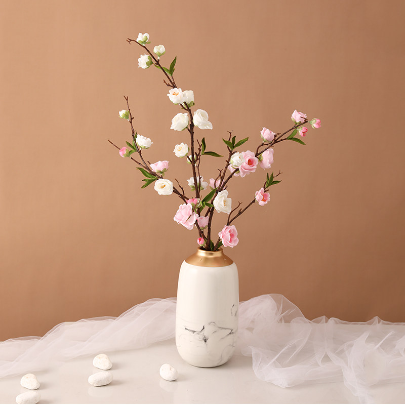 Simulation Peach Blossom Single Branch Fake Branch Living-room Swing Piece Decoration Wax Plum Silk Cloth Plastic Drying Flower Cherry Blossom Table Furnishing