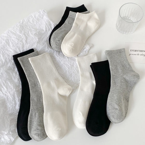 White socks, women's mid-calf socks, spring and autumn sports black socks, women's cotton socks, summer thin Korean style long tube socks