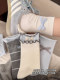 White bow socks for women, pure cotton mid-calf socks, autumn and winter cute lace stockings, spring and autumn ballet style cotton socks