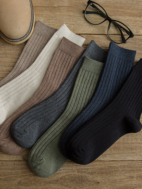 Solid color socks men's spring and autumn mid-calf socks pure cotton deodorant sweat-absorbent ins trendy black men's summer cotton stockings