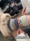 Ethnic Style Retro Wool Socks for Women, Winter Pure Cotton Mid-Calf Socks, Warm Cotton Socks, Thickened Fair Isle Long Socks for Winter