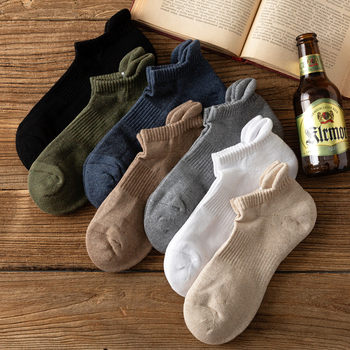 Towel Bottom Socks Men's Boat Socks Spring and Autumn Style Pure Cotton Short Socks All-Cotton Deodorant Summer Men's Short Socks Sports Solid Color
