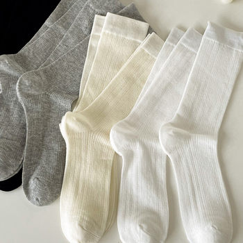 White Slouch Socks for Women, Mid-Calf Socks Paired with Loafers, Thin Summer Pure Cotton Maternity Socks, Ballet-Style Long Socks for Summer