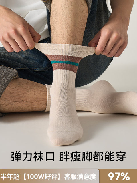 Striped Socks Pure Cotton Men's Autumn and Winter Mid-Calf Socks Anti-Odor 7A Antibacterial All-Cotton Seamless Sports Youth Long Socks