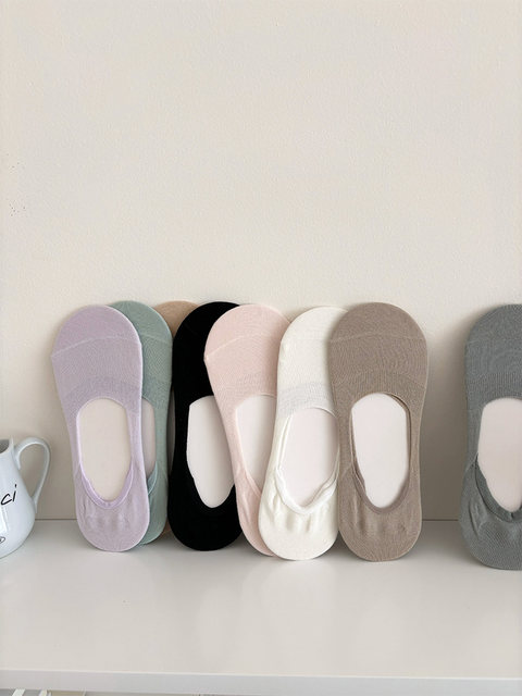 Women's Summer Thin Boat Socks, Japanese Style Solid Color Socks, Low-Cut Silicone Non-Slip No-Show Socks for Flats, Invisible Summer Short Socks