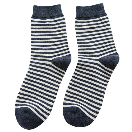 Striped socks men's mid-calf socks spring and autumn ins trend Korean version pure cotton sports socks street socks men's trendy deodorant and sweat-absorbent