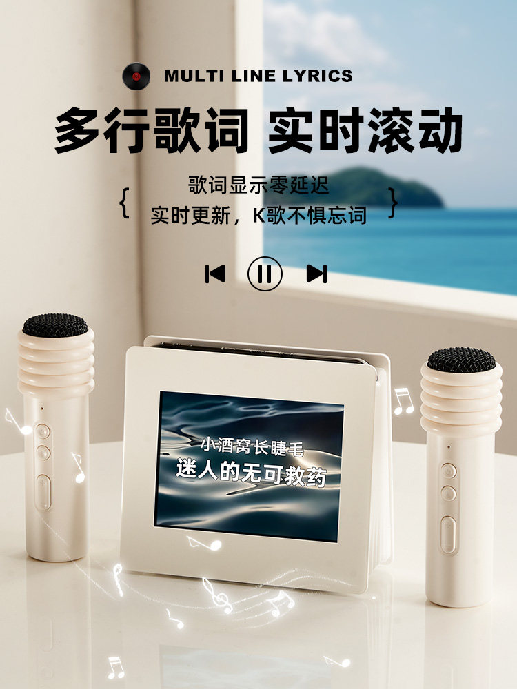 Microphone and Speaker All-In-One with Lyrics, Home Karaoke, Family Ktv Gift, Wireless Bluetooth Singing Speaker