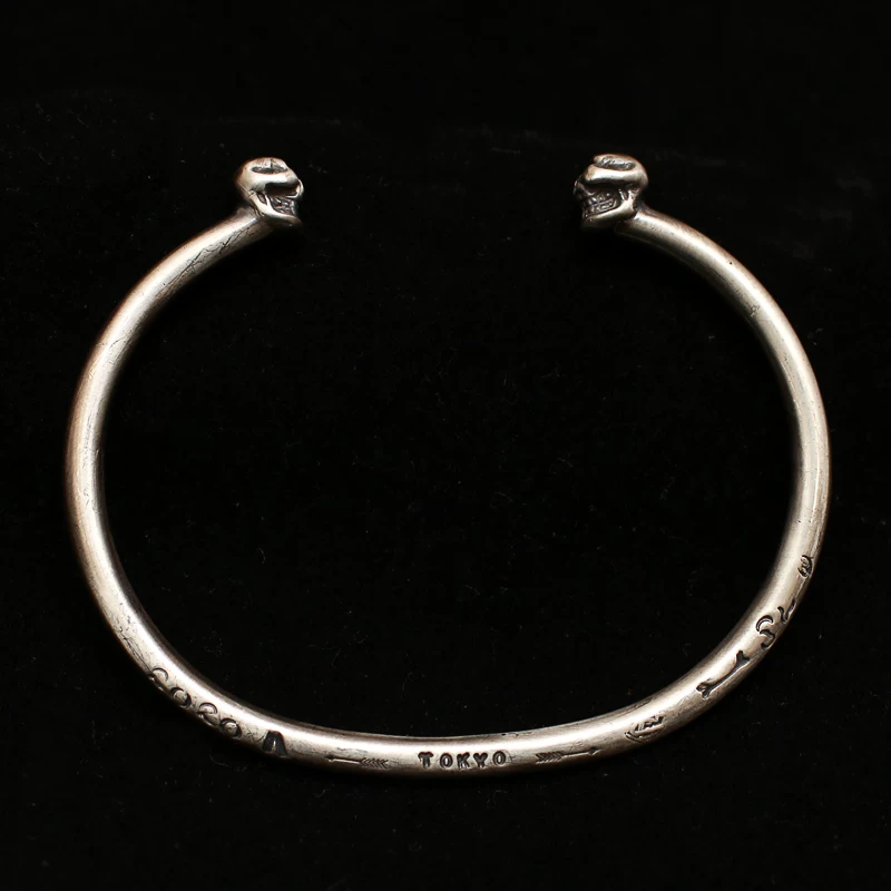 一休高山隆 STOP LIGHT 925 sterling silver one -eyed double skull bracelet personality trendy silver bracelet
