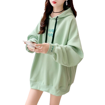 Small and stylish age-reducing plus velvet thickened sweatshirt for women 2022 new autumn and winter Korean style loose and versatile hooded top
